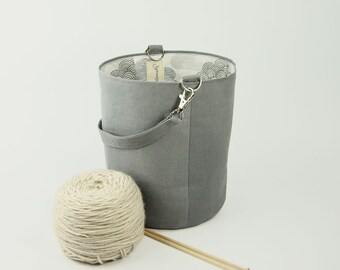 Small grey clouds knitting, crochet, or spinning small project bag, storage or organizer container