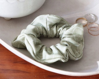 Scrunchie - Olive Florals, elastic hair tie, bridesmaid gift, scrunchy, hair accessory, organic cotton, hair tie, organic cotton