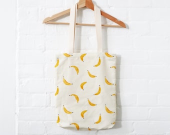 Tote Bag - Bananas, lightweight canvas tote, 15" x 13" long handle tote bag, market bag, tote bag with pocket