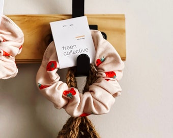 Scrunchie - Strawberry, elastic hair tie, bridesmaid gift, scrunchy, hair accessory, organic cotton, hair tie, organic cotton