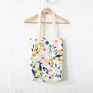 Tote Bag - Sierra Florals, lightweight canvas tote, 15" x 13" long handle tote bag, market bag, tote bag with pocket