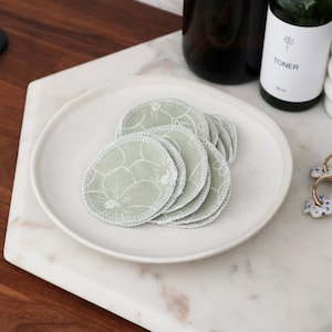 Reusable Cotton Rounds - Olive Florals, 100% organic cotton, makeup remover, facial rounds, toner pads, set of 15, washable mesh bag