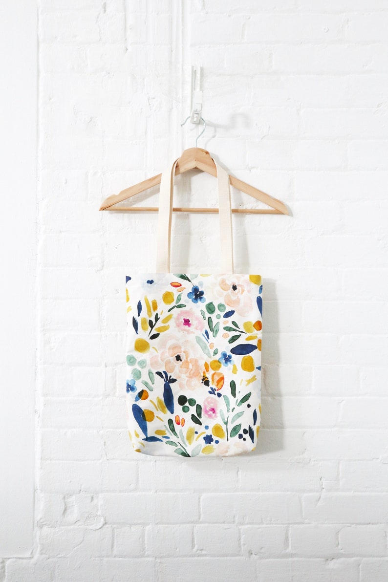 Tote Bag Sierra Florals, lightweight canvas tote, 15 x 13 long handle tote bag, market bag, tote bag with pocket image 1