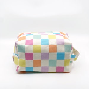 Makeup Bag Pastel Grid, cosmetic bag, toiletry bag, travel bag, canvas makeup bag image 6