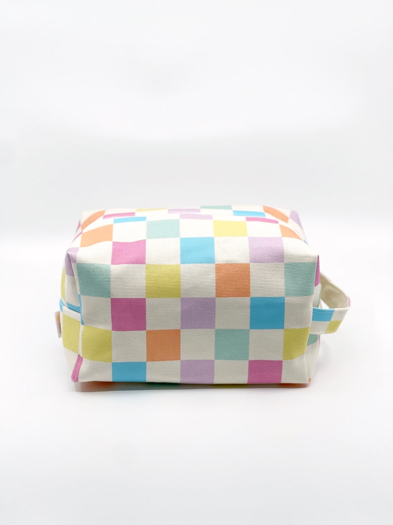 Makeup Bag Pastel Grid, cosmetic bag, toiletry bag, travel bag, canvas makeup bag image 6