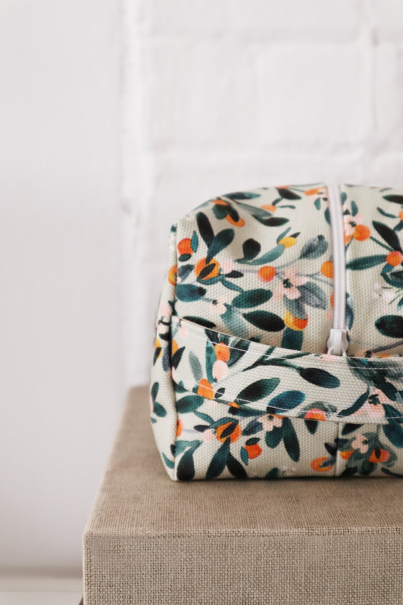 Makeup Bag Sage Citrus, cosmetic bag, toiletry bag, travel bag, canvas makeup bag image 2