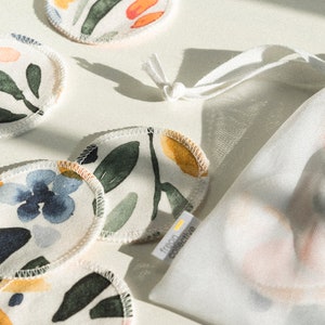 Reusable Cotton Rounds - Sierra Florals, 100% organic cotton, makeup remover, facial rounds, toner pads, set of 15, washable mesh bag