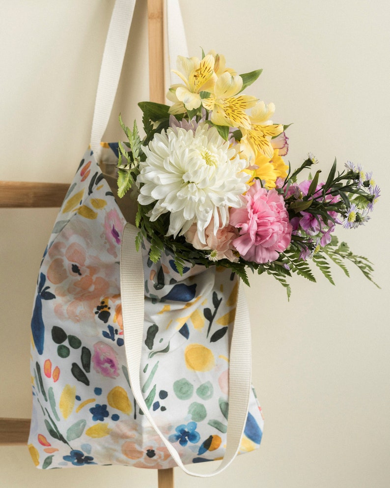 Tote Bag Sierra Florals, lightweight canvas tote, 15 x 13 long handle tote bag, market bag, tote bag with pocket image 2