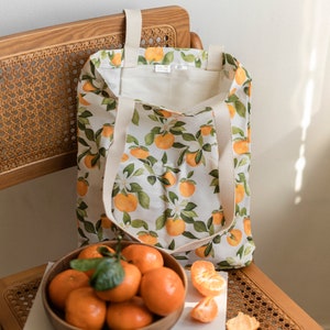 Einkaufstasche Clementine, leichte Canvas-Tasche, 15 x 13 lange Henkel-Einkaufstasche, Markttasche, Einkaufstasche mit Tasche Bild 6