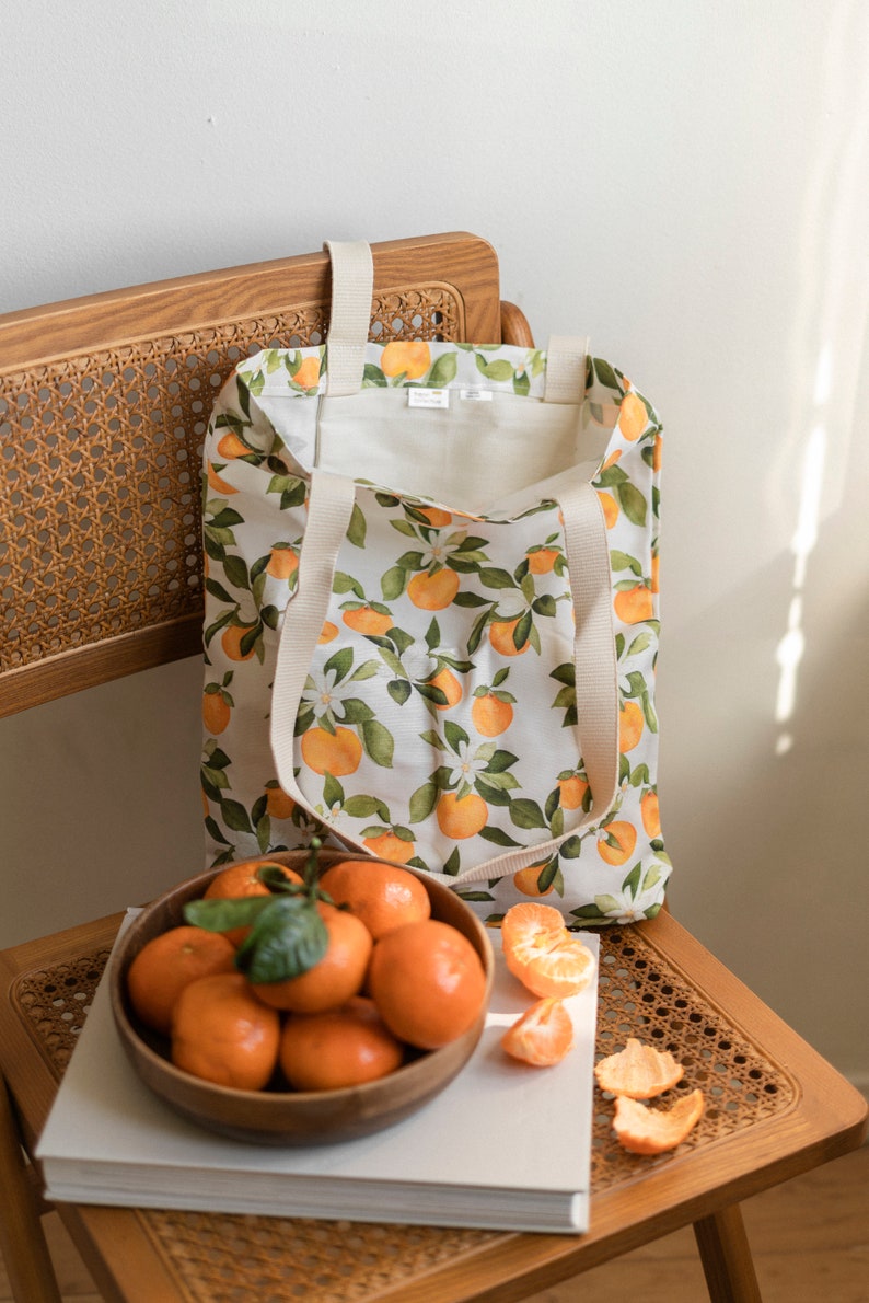 Einkaufstasche Clementine, leichte Canvas-Tasche, 15 x 13 lange Henkel-Einkaufstasche, Markttasche, Einkaufstasche mit Tasche Bild 6