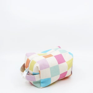 Mini Makeup Bag Pastel Grid, cosmetic bag, toiletry bag, travel bag, canvas makeup bag image 4