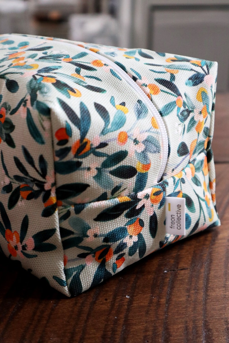 Makeup Bag Sage Citrus, cosmetic bag, toiletry bag, travel bag, canvas makeup bag image 3