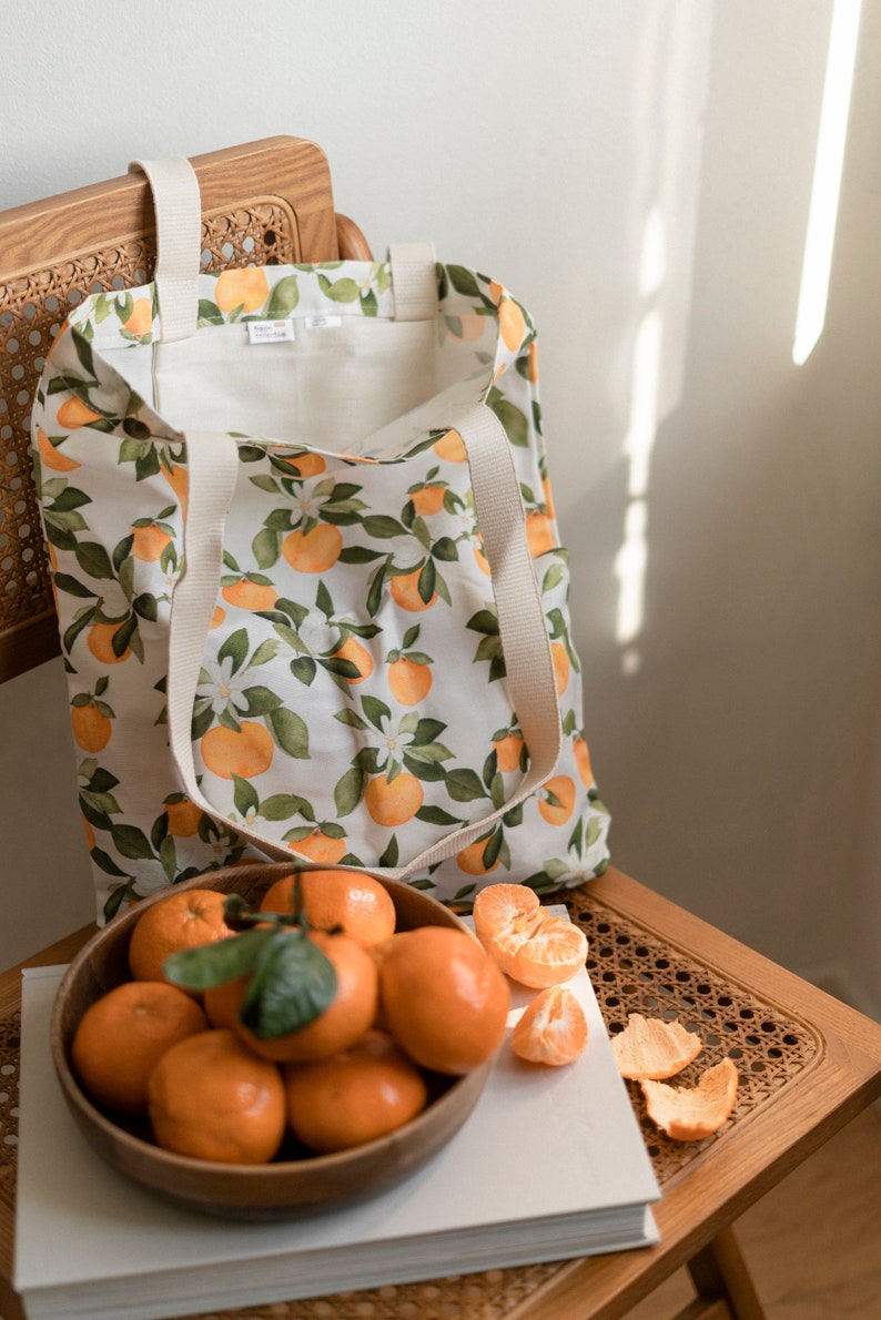 Einkaufstasche Clementine, leichte Canvas-Tasche, 15 x 13 lange Henkel-Einkaufstasche, Markttasche, Einkaufstasche mit Tasche Bild 3