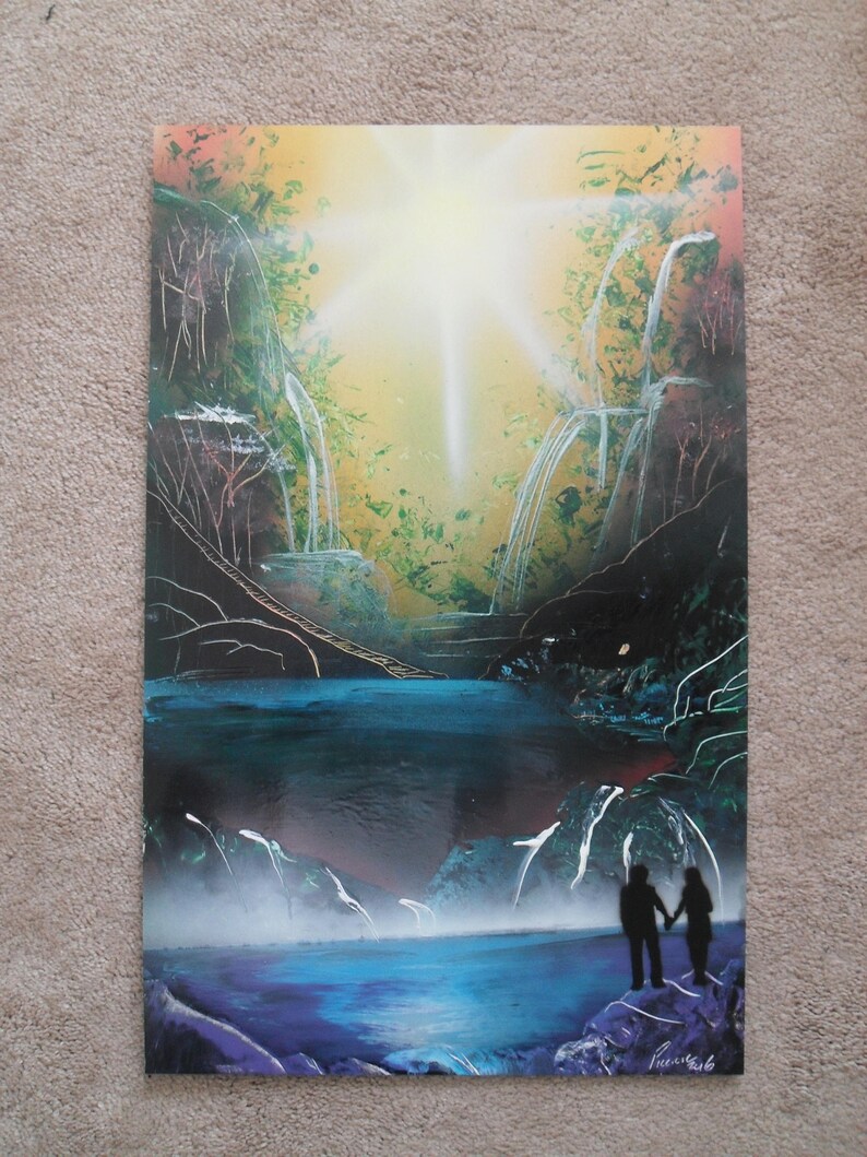 Spray paint art fantasy forest spray art spraypaint waterfalls Etsy