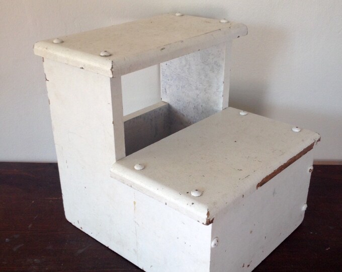 Antique White Chippy Wood Bed Step Stool Etsy