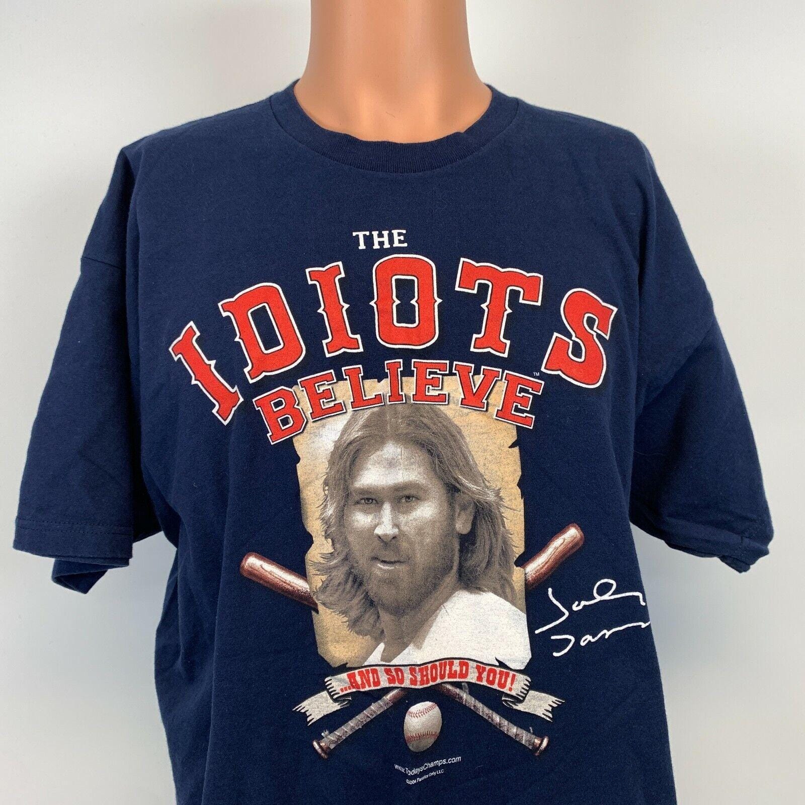 Boston Red Sox 2004 The Idiots Believe T Shirt Johnny Damon Vtg MLB Blue 2XL