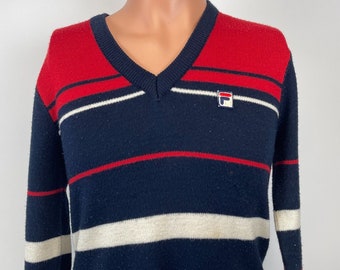 FILA Striped Wool Sweater Vintage 80s Made In Italy Size 36 S