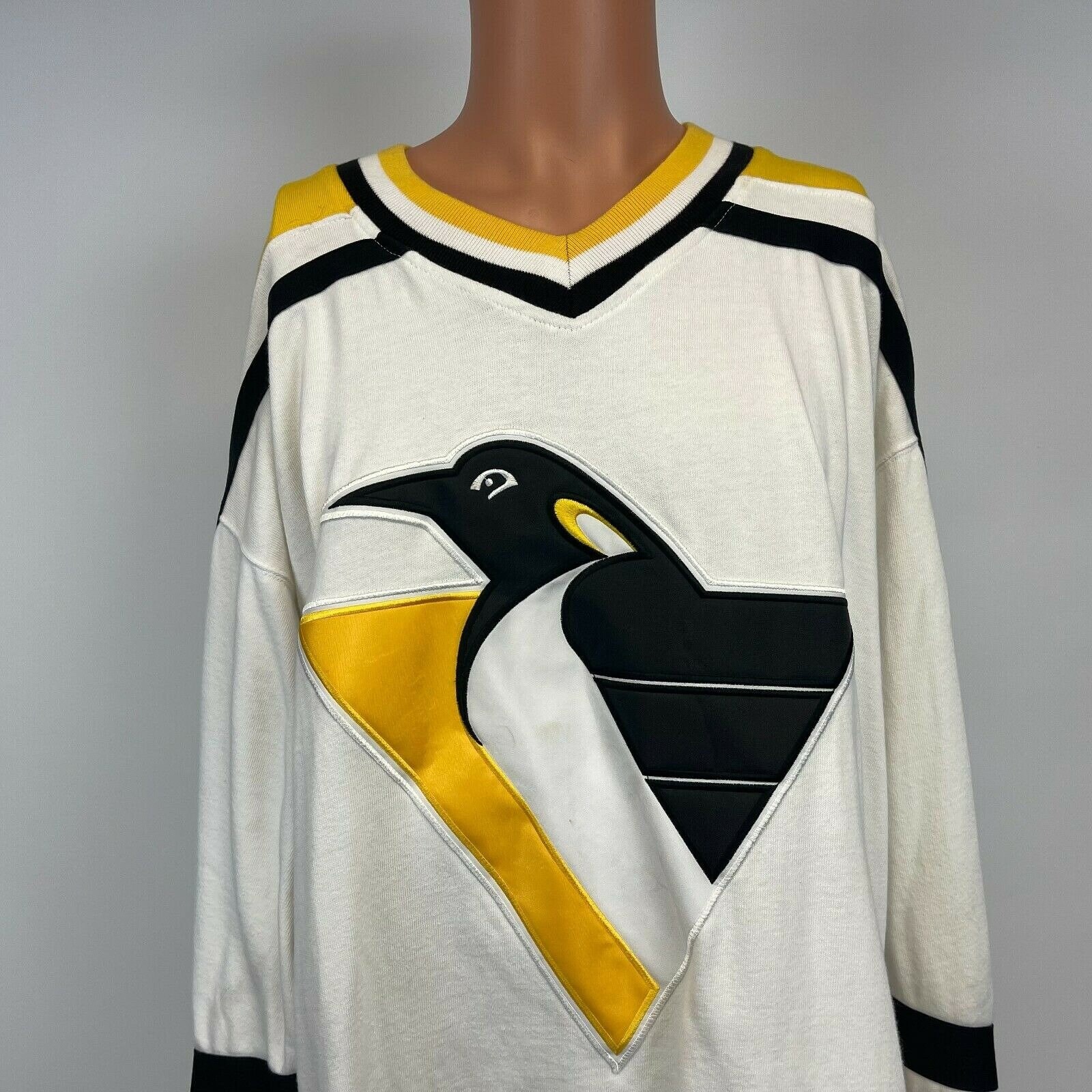 vintage 90s PITTSBURGH PENGUINS NHL SHORT SLEEVE STRIPED SWEATSHIRT HO -  The Captains Vintage