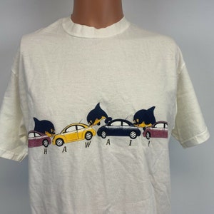 Hawaii Dolphin Volkswagon Beetle Car Double Sided T Shirt Vtg 90s White Size M