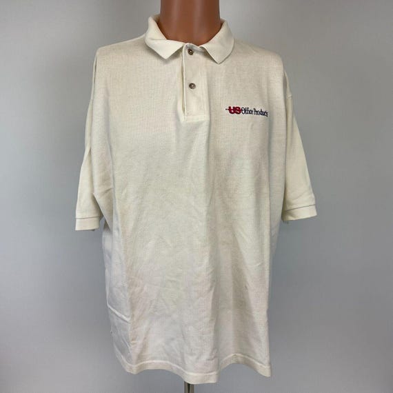 Vintage 90s US Office Products Polo Shirt Mens Size XL White Made In USA View 2