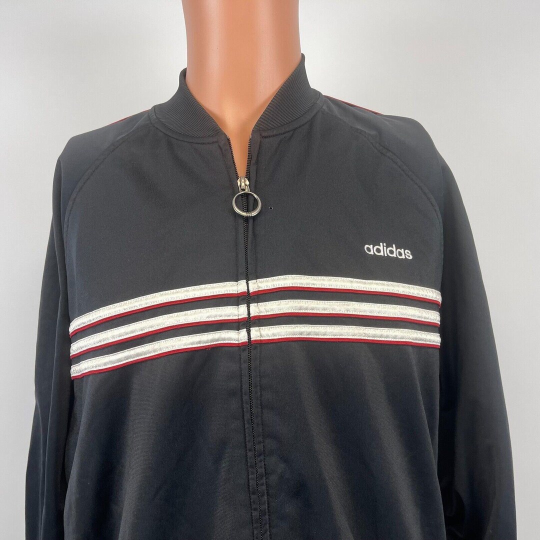 Adidas 3 Stripes Full Zip Track Jacket Vtg 2005 Embroidered Black