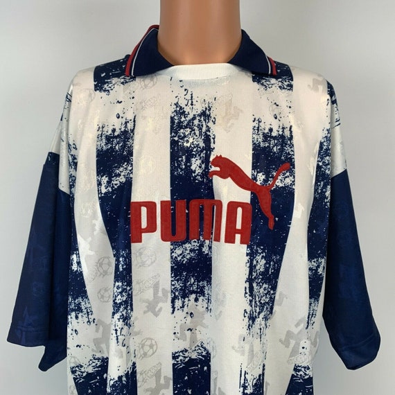 Puma Street Soccer Striped Jersey Vintage 90s Blue