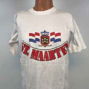 St Maarten Crown Flag Embossed Single Stitch T Shirt Vintage 90s Size XL
