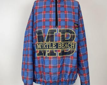 Surf Style Myrtle Beach South Carolina Plaid Windbreaker Jacket