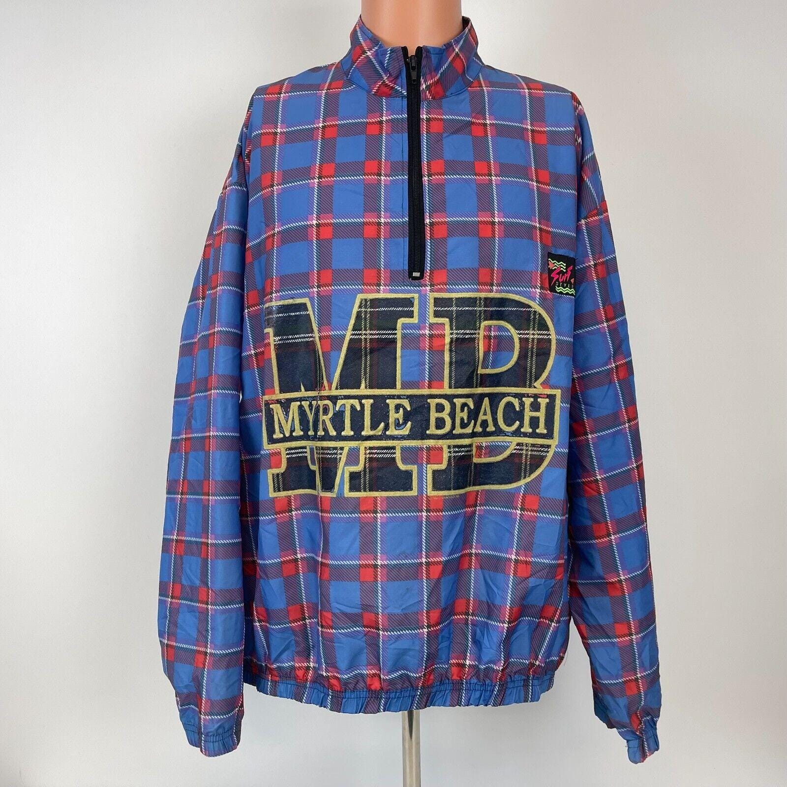Surf Style Myrtle Beach South Carolina Plaid Windbreaker Jacket