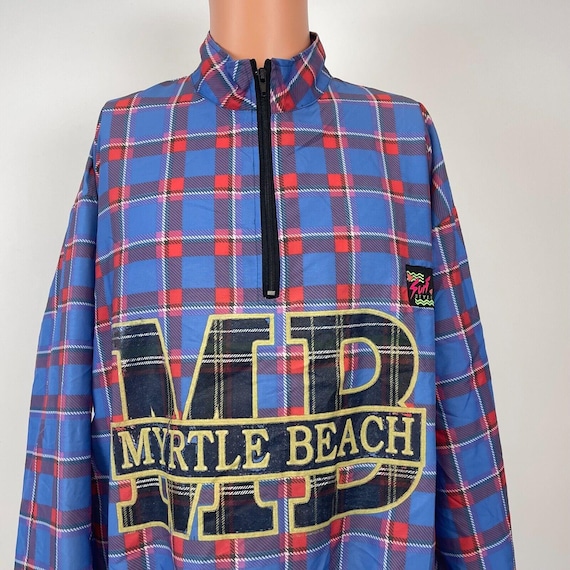 Surf Style Myrtle Beach South Carolina Plaid Windbreaker Jacket