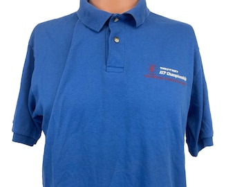 Polo vintage para hombre, talla L, Campeonato de Tenis ATP, Thriftway, años 90, azul