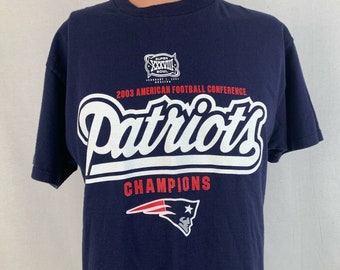 New England Patriots 2003 AFC Champions T Shirt Vtg 2000s NFL Football Blue M