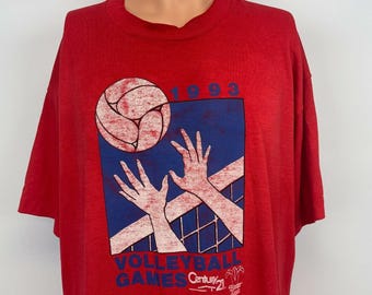 Vtg 90s Champion USA Volleyball T-shirt Red M Single Stitch Made