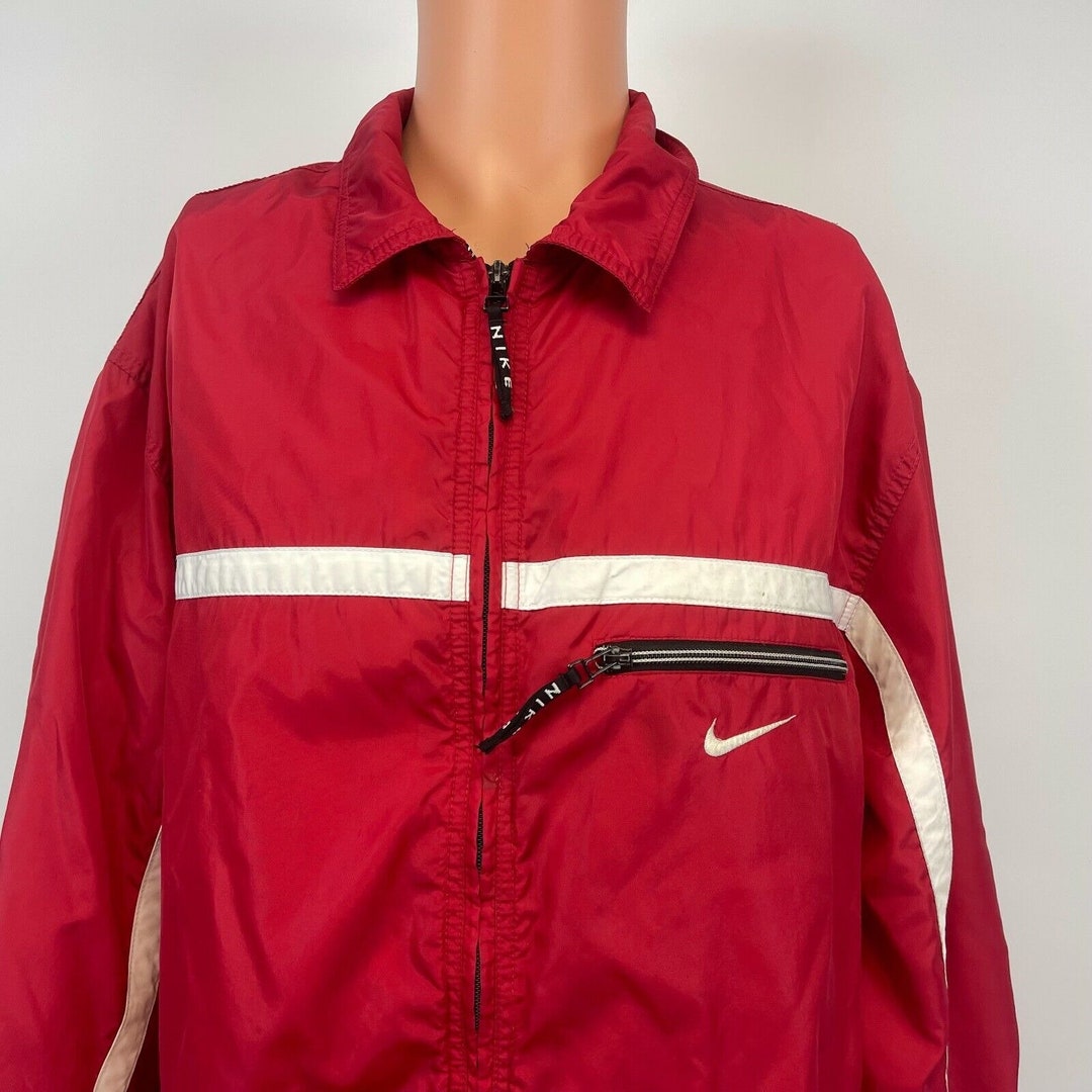 NIKE リメイク　古着　ベスト　レッド　トップス 90s NIKE ダブルジップ デザイン ナイロンベスト 古着 - メルカリ