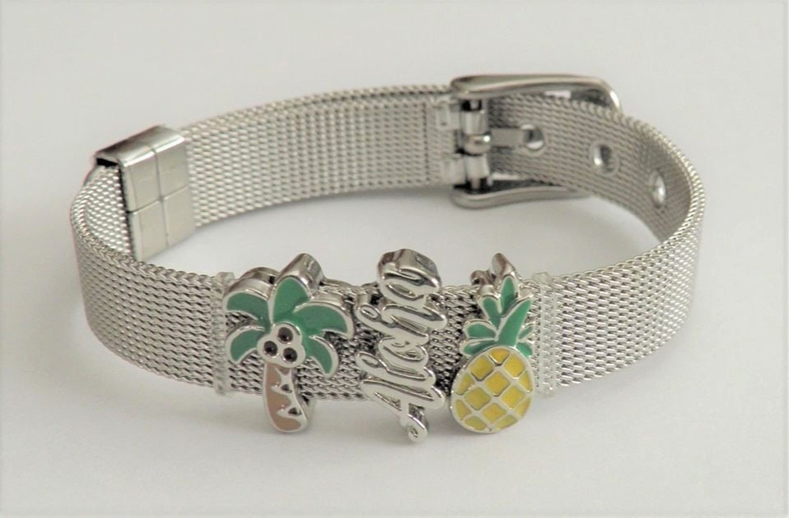 Aloha Hawaii Stainless Mesh Bracelet Hawaiian Pineapple Etsy