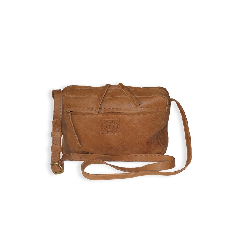 Camel Brown Leather Crossbody Messenger Bag Medium size Etsy