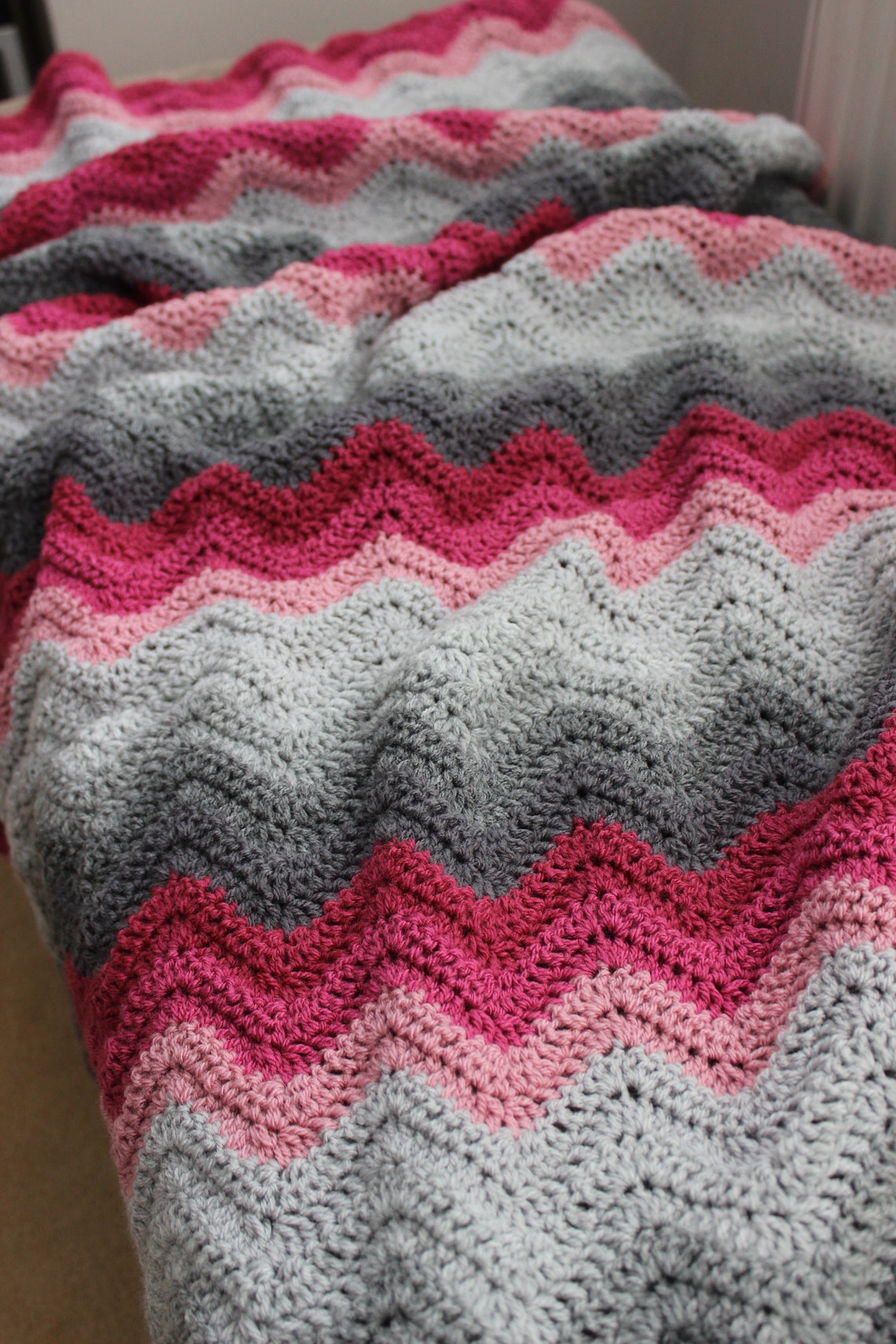 Pinks & Greys Handmade Crochet Chevron Throw quirky zigzag Etsy