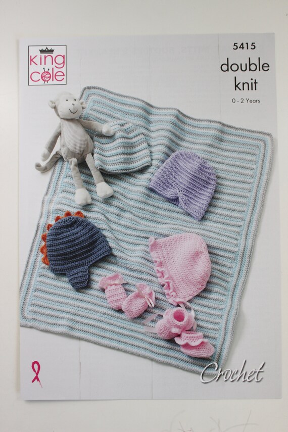 King Cole Baby Hat, Mitts, Bootees & Blanket Crochet Pattern 5415 - Double Knit King Cole Baby Hat, Mitts, Bootees & Blanket Crochet Pattern 5415 - Double Knit