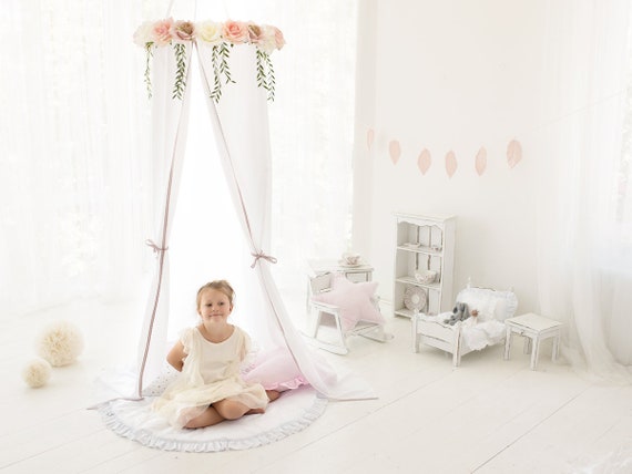 Floral Crown Bed Canopy Crib Canopy White Roses Etsy