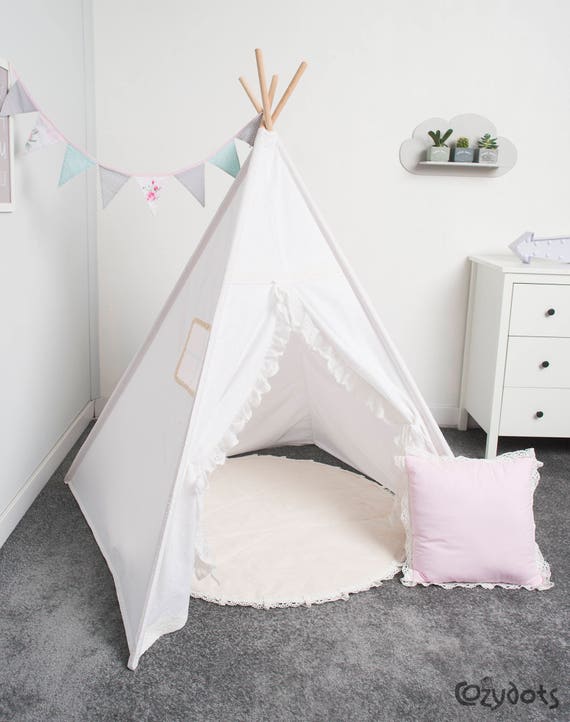 Tipi Children Room Decoration Teepee Tent Kids Play Tent Tipi Indian Wigwam Set 5 Elements Romantic White