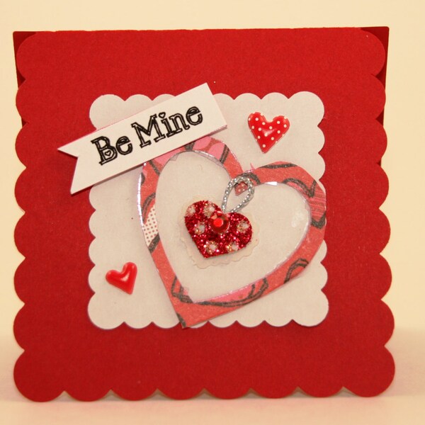 Be Mine Red Heart Mini Valentine Card, with Bling