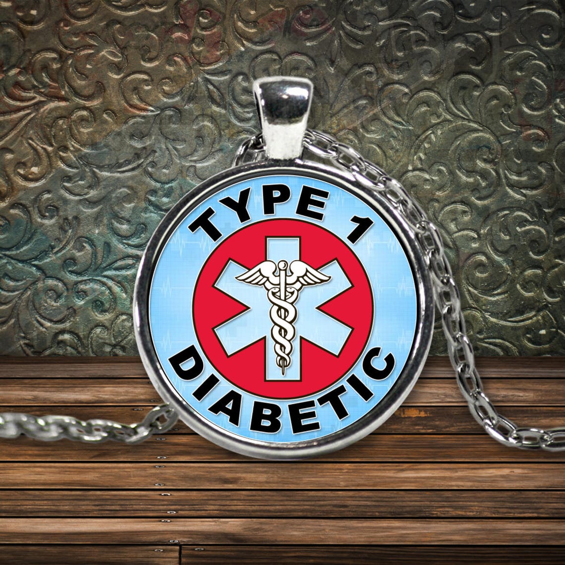 Type 1 Diabetic Medical Alert Round Necklace Silver Plated Etsy