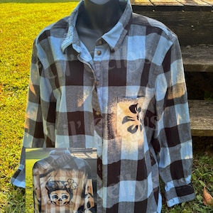 Custom Flannel,bleached flannel,skeleton flannel,fall flannel,Halloween flannel,gift for her,fall gift,unisex flannel,distressed flannel