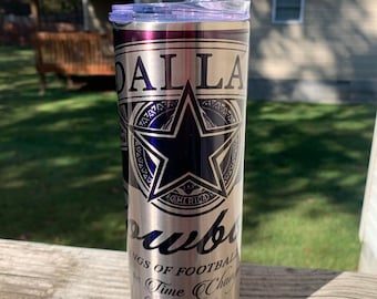 Vaso de los Dallas Cowboys: 20 oz de acero inoxidable con aislamiento, ideal como regalo de fútbol.