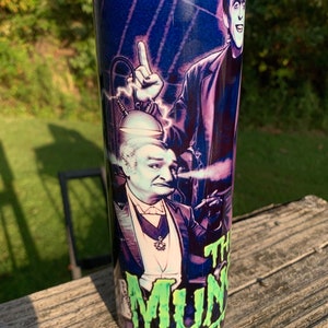 the Munsters tumbler,halloween tumbler,classic monsters,20 oz tumbler,skinny tumbler,vintage tumbler,tumbler with lid,insulated tumbler, image 2