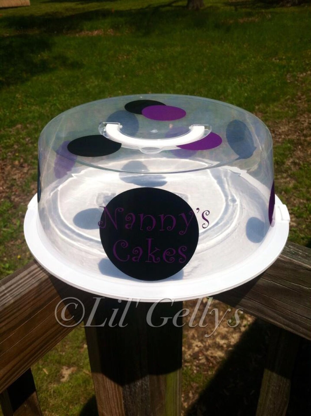 Personalized Cake Container With Lid: Black & Purple Polka Dots - Etsy