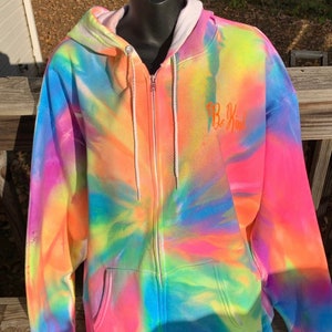 Tie dye,tie dye zip up,rainbow tie dye,rainbow zip up,unique tie dye,neon tie dye,custom tie dye,custom gift,unisex hoodie,winter jacket,