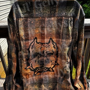 bleached pitbull flannel,fall flannel,autumn flannel,custom flannel,vintage flannel,gift for her,gift for him,fall gifts,unique flannels,