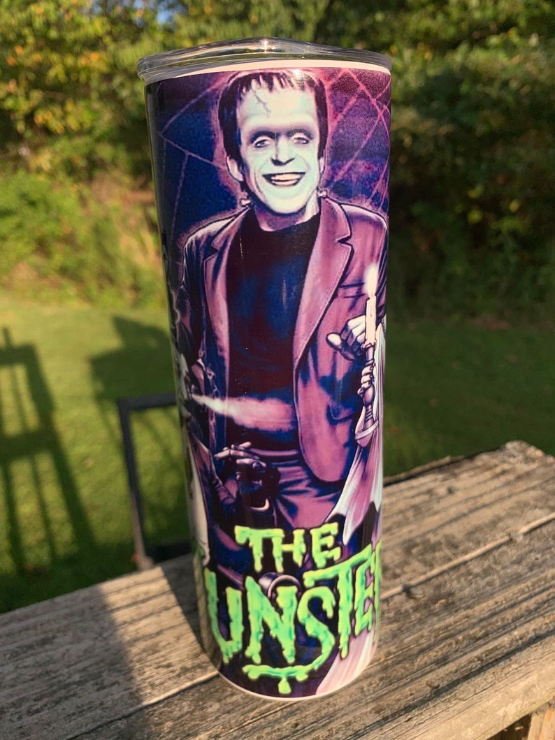 the Munsters tumbler,halloween tumbler,classic monsters,20 oz tumbler,skinny tumbler,vintage tumbler,tumbler with lid,insulated tumbler, image 3