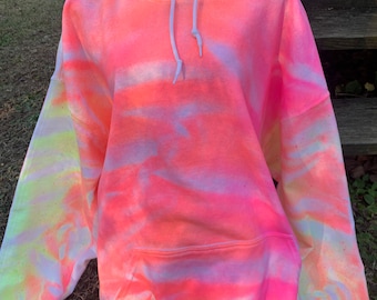 Sudadera unisex con capucha tie-dye neón